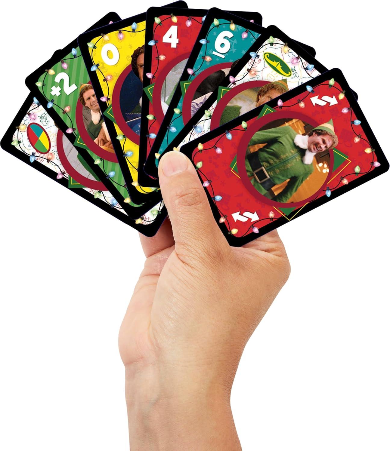 imageMattel Games UNO Fandom Elf Card Game for Kids Adults amp Families Deck Includes Collectible Foil with Images from The Movie