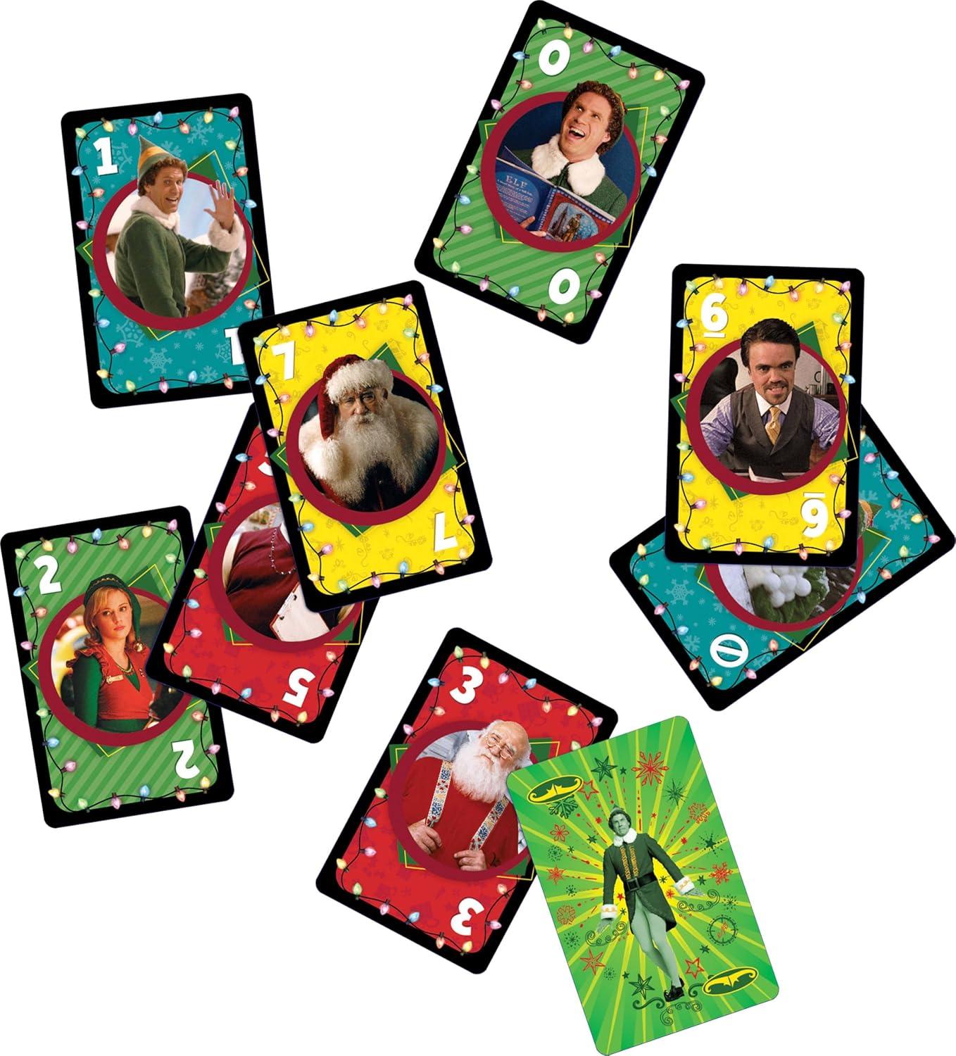 imageMattel Games UNO Fandom Elf Card Game for Kids Adults amp Families Deck Includes Collectible Foil with Images from The Movie