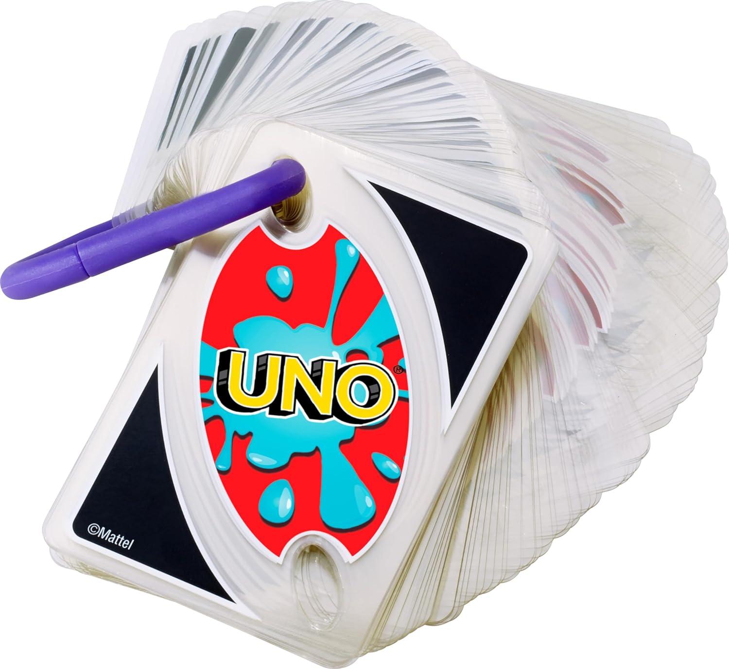imageMattel Games UNO Splash Card Game with Waterproof Cards and Portable Clip for Travel Camping and Game Nights AwayUno Splash