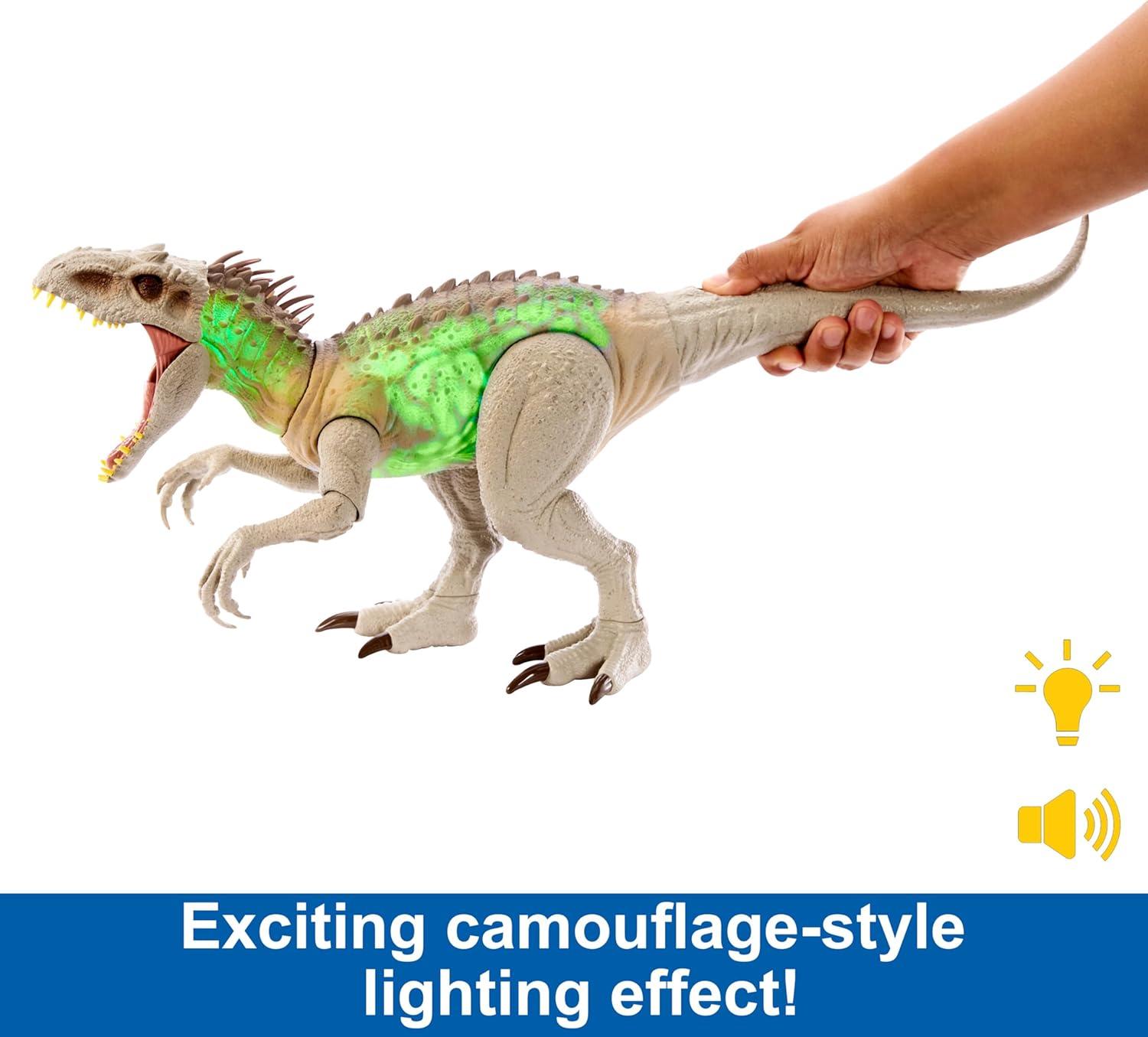 imageMattel Jurassic World Indominus Rex Dinosaur Toy with Lights Sounds amp Motion Camouflage n Battle IRex 21 Inches Long with Digital PlayIndominus Rex