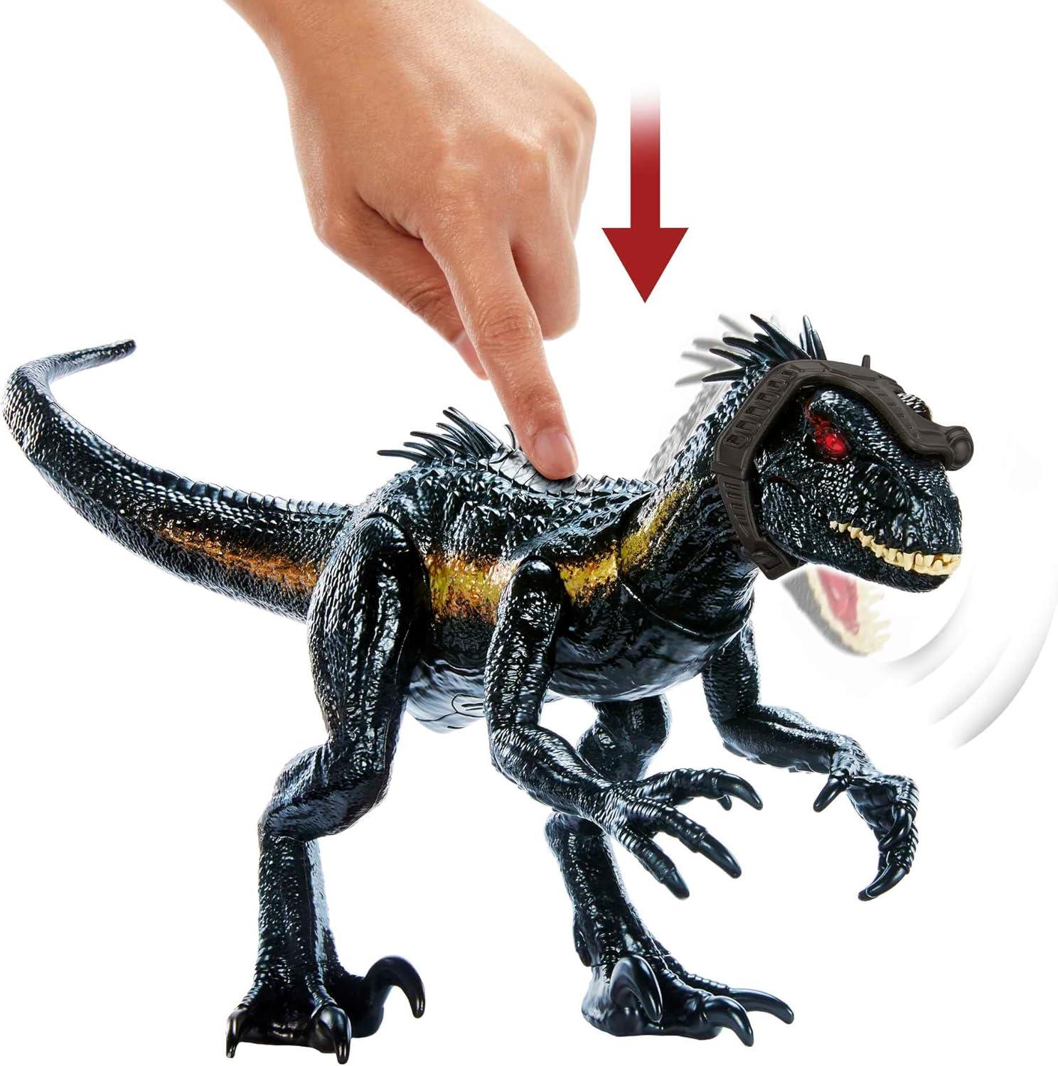imageMattel Jurassic World Indominus Rex Dinosaur Toy with Lights Sounds amp Motion Camouflage n Battle IRex 21 Inches Long with Digital PlayIndoraptor