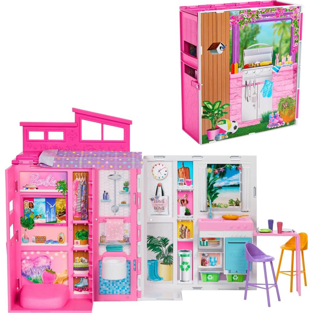 imageBarbie Dollhouse Playset Getaway House with 11 Accessories Including 2 Chairs 4 Play Areas amp 360degree Play