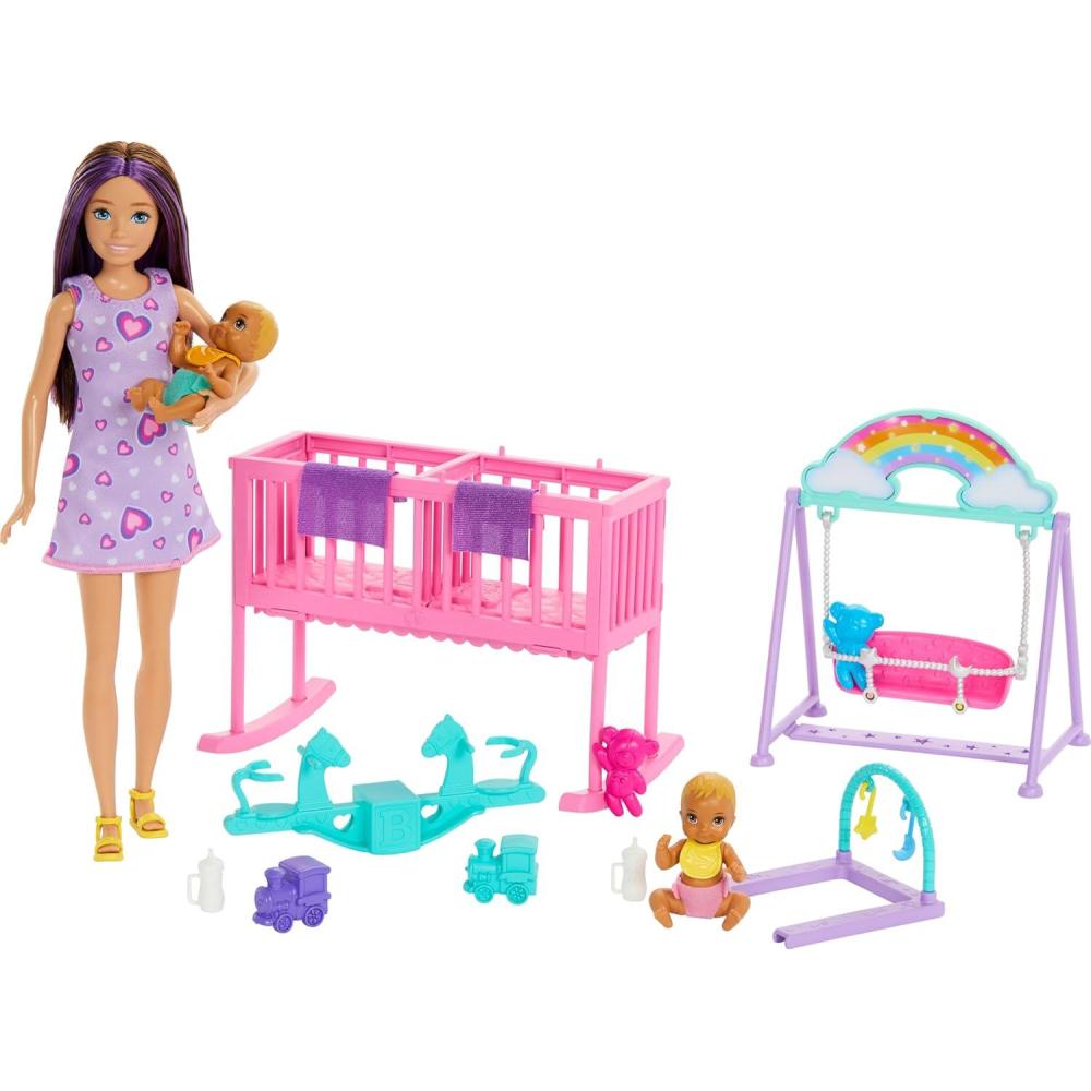 imageBarbie Skipper Doll amp Nursery Playset with Accessories Includes Twin Baby Dolls 1 Crib 1 Swing 1 SeeSaw amp More