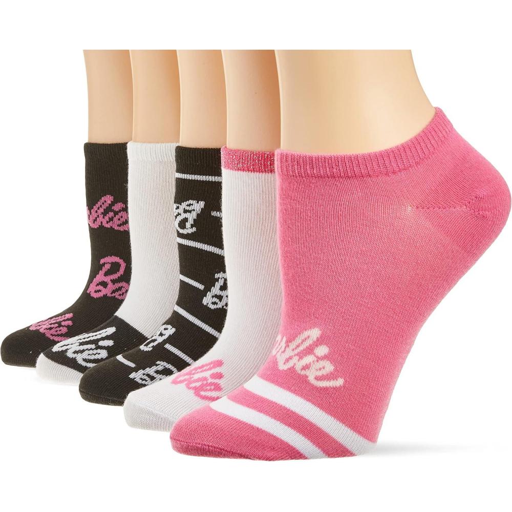 imageBarbie Womens Classic 5 Pack No Show Ankle SocksWhite Assorted