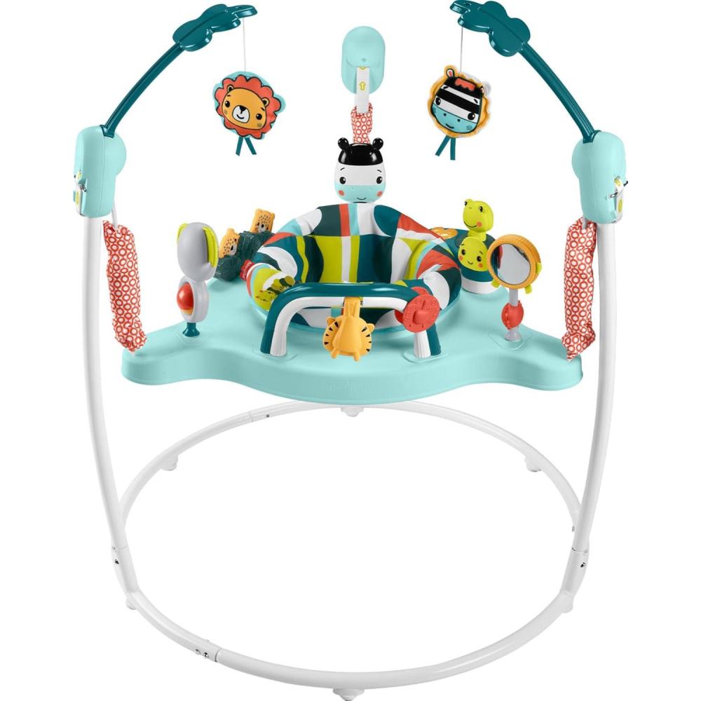 imageFisherPrice Baby Bouncer Palm Paradise Jumperoo Activity Center with Music Lights Sounds and Developmental ToysColorful Jumperoo