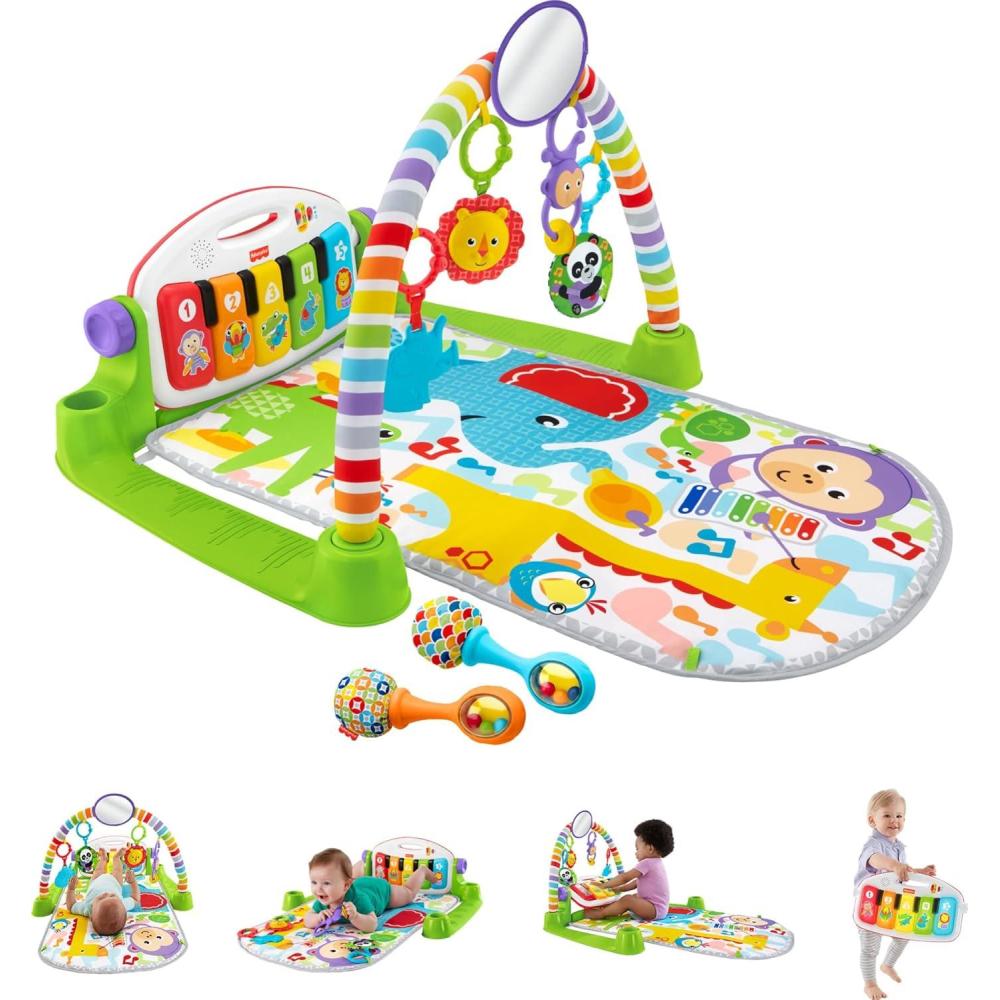 imageFisherPrice Baby Musical Toy Set Glow and Grow Kick amp Play Piano Gym Pink Playmat with 2 Rattle Maracas for Newborns Ages 0 MonthsGreen