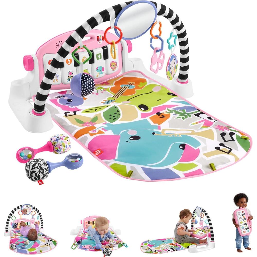 imageFisherPrice Baby Musical Toy Set Glow and Grow Kick amp Play Piano Gym Pink Playmat with 2 Rattle Maracas for Newborns Ages 0 MonthsPink