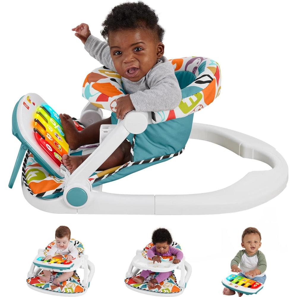 imageFisherPrice Baby Portable Chair Deluxe Kick amp Play SitMeUp Floor Seat with Piano Learning Toy amp Snack Tray for Infants to ToddlersMulticolor