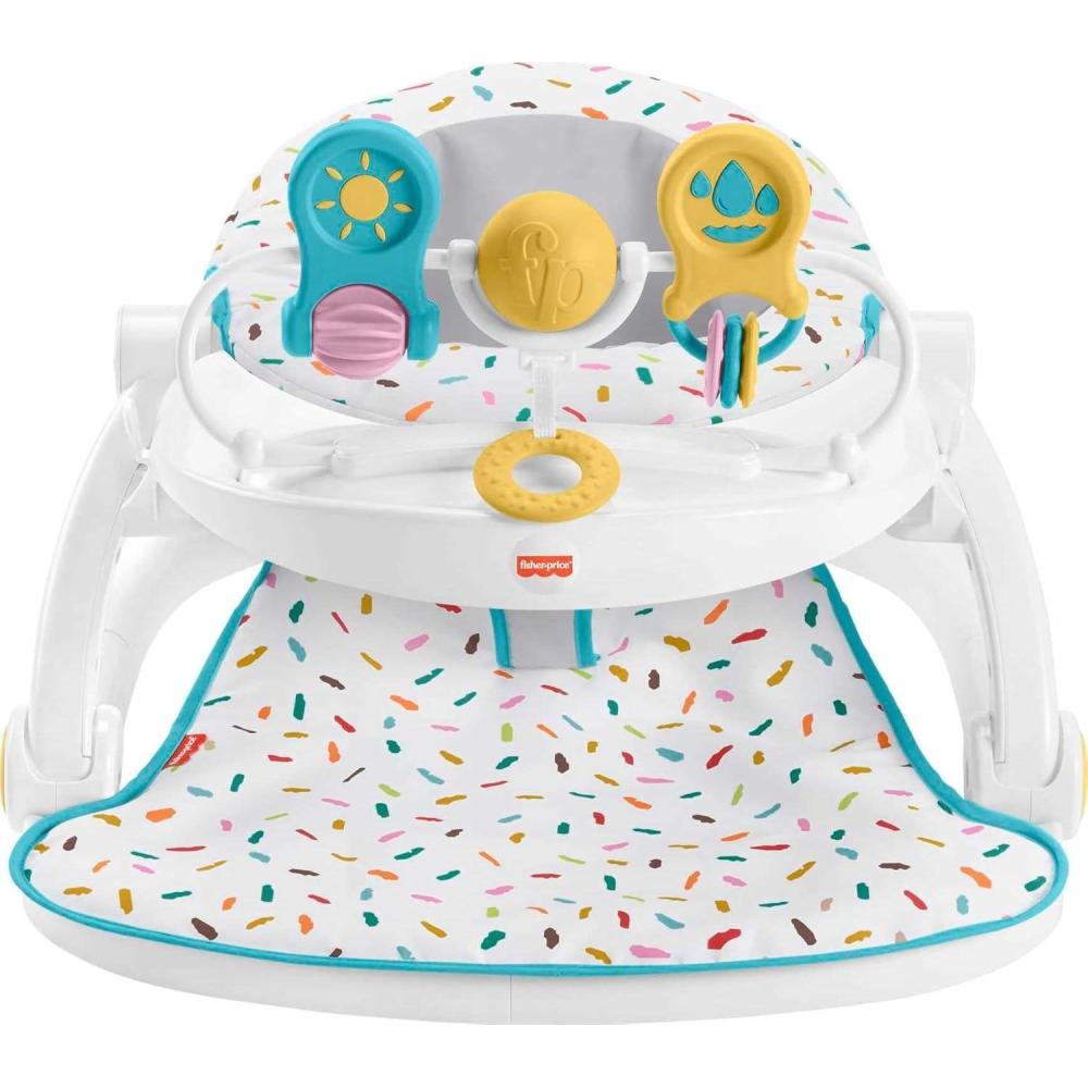 imageFisherPrice Portable Baby Chair Deluxe SitMeUp Floor Seat with Snack Tray Newborn Activity Toys amp Rainbow Sprinkles Washable Pad