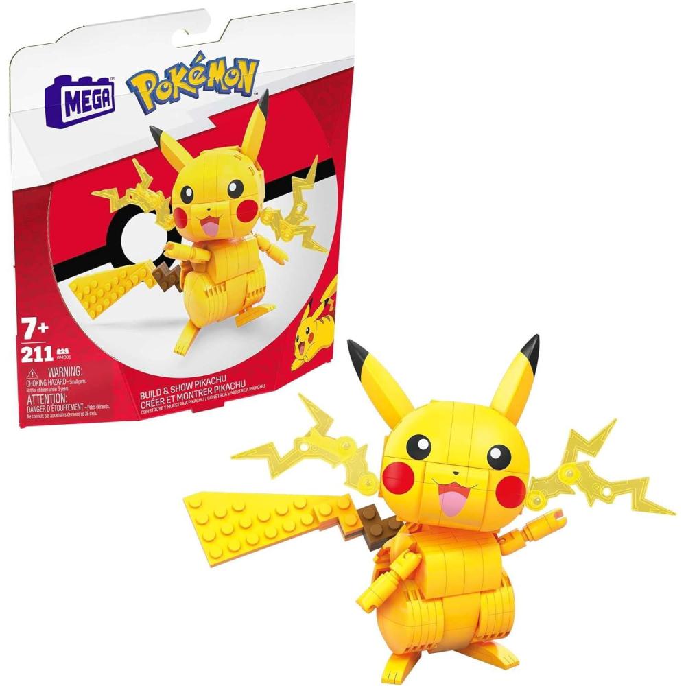 imageMEGA Pokmon Building Toys Set Build amp Show Pikachu with 205 Pieces Articulated and Poseable 4 Inches Tall for KidsPikachu