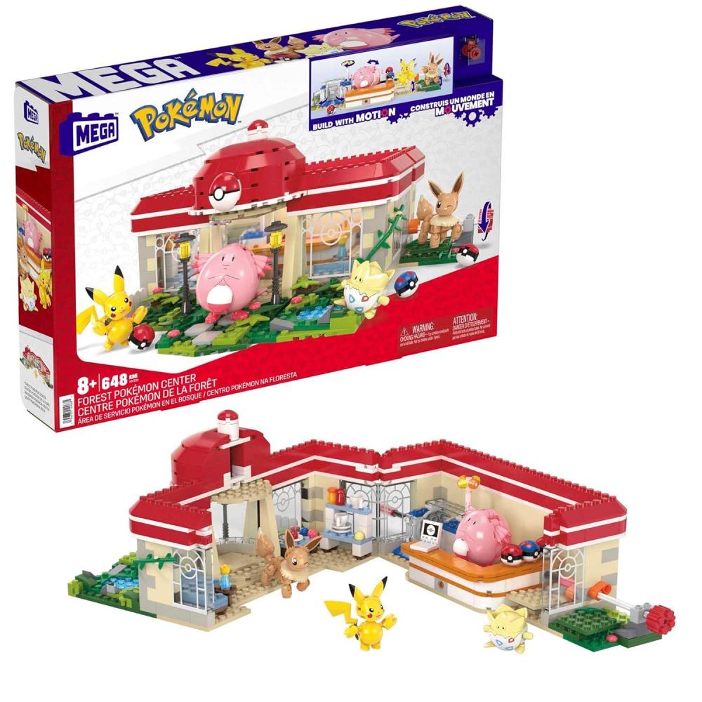 imageMEGA Pokmon Building Toys Set Forest Pokmon Center with 648 Pieces 4 Poseable Characters for KidsMulticolored