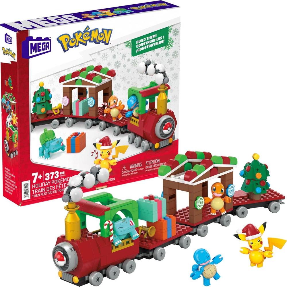 imageMEGA Pokmon Building Toys Set Holiday Train with 373 Pieces 4 Articulated and Poseable Characters and Surprises for Kids