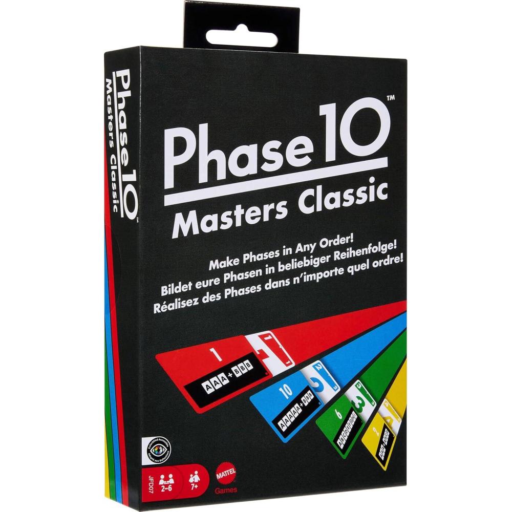 imageMattel Games Phase 10 Card Game with Color Blind Accessible Deck in Storage amp Travel Tin for Kids Adults amp Families Amazon ExclusivePhase 10 Masters