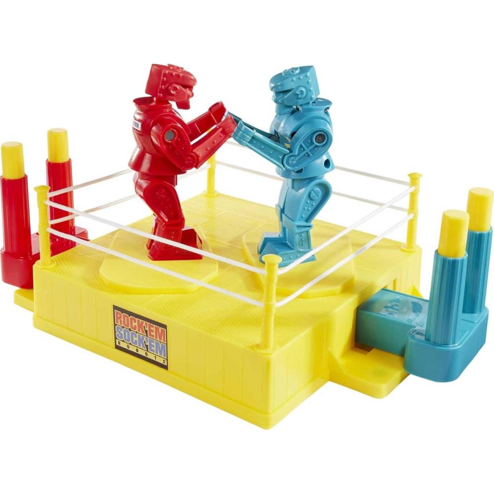 imageMattel Games Rock Em Sock Em Robots Kids Game Red Rocker vs Blue Bomber Knock His Block OffClassic