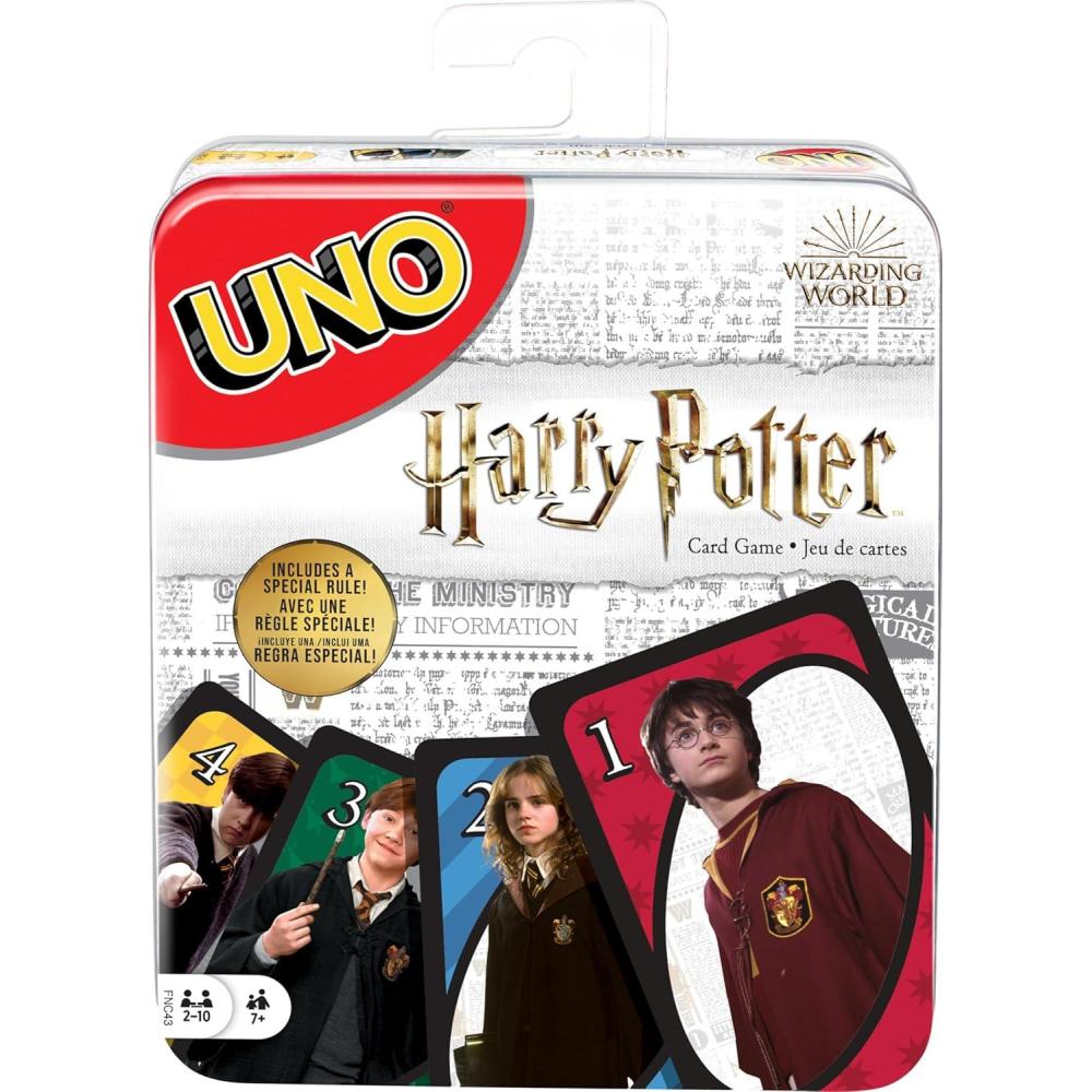 imageMattel Games UNO Card Game Gifts for Kids and Family Night Themed to Minecraft Video Game Travel Games Storage Tin Box Amazon ExclusiveUNO Harry Potter Tin