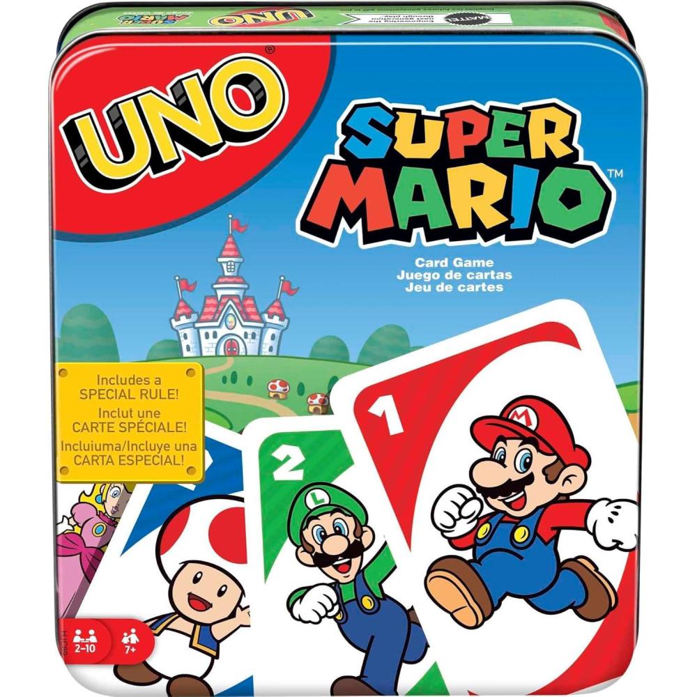 imageMattel Games UNO Card Game Gifts for Kids and Family Night Themed to Minecraft Video Game Travel Games Storage Tin Box Amazon ExclusiveUNO Super Mario Bros