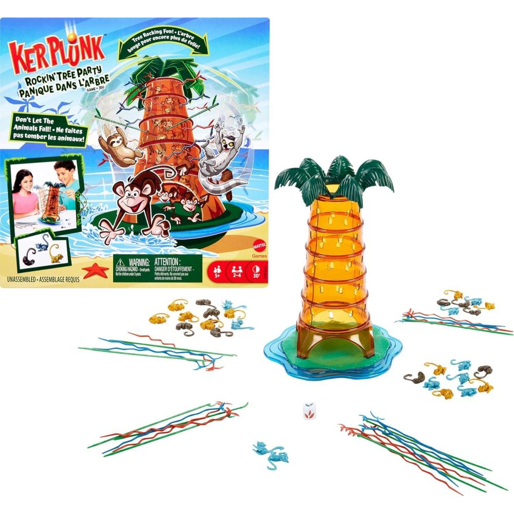 imageMattel KerPlunk Kids Game EasytoLearn Family Game for 2 to 4 Players Dont Let The Marbles FallRockin Tree Party