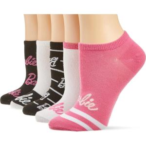 Barbie Womens Classic 5 Pack No Show Ankle Socks(White Assorted)