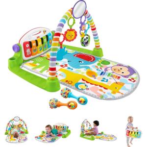 Fisher-Price Baby Musical Toy Set Glow and Grow Kick & Play Piano Gym Pink Playmat with 2 Rattle Maracas for Newborns Ages 0+ Months(Green)