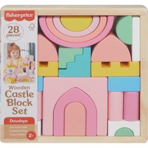 Fisher-Price Wood Toddler Toy Castle Block Set, 28 Wooden Pieces for Stacking Developmental Play Preschool Kids Ages 2+ Years(Castle)