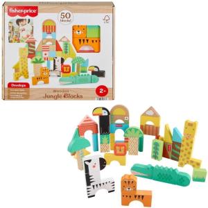 Fisher-Price Wood Toddler Toy Castle Block Set, 28 Wooden Pieces for Stacking Developmental Play Preschool Kids Ages 2+ Years(Jungle)