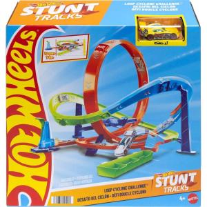 Hot Wheels Toy Car Track Set, Action Loop Cyclone Challenge, 18-in Tall, 2 Ways to Play & Easy Storage, with 1:64 Scale Vehicle(Standard Packaging)