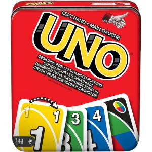 Mattel Games UNO FLIP! Card Game in Storage & Travel Tin, Color Blind Accessible Deck for Kids, Adults & Family Nights & Parties (Amazon Exclusive)(UNO Left Hand)