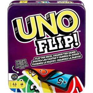 Mattel Games UNO FLIP! Card Game in Storage & Travel Tin, Color Blind Accessible Deck for Kids, Adults & Family Nights & Parties (Amazon Exclusive)(UNO Flip!)