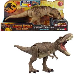 Mattel Jurassic World T. rex Dinosaur Toy with Sound & Movement, All-Out Attack Tyrannosaurus Rex Action Figure with Rampage Attack, Plus Digital Play