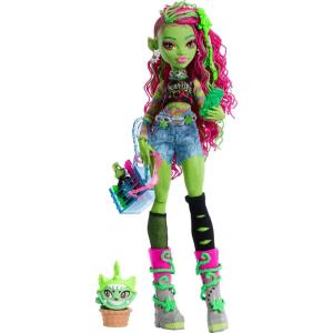 Monster High Lagoona Blue Doll in Mesh Tee and Cargo Pants, Includes Pet Fish Neptuna and Accessories Like a Backpack, Snack and Notebook(Venus Mcflytrap)
