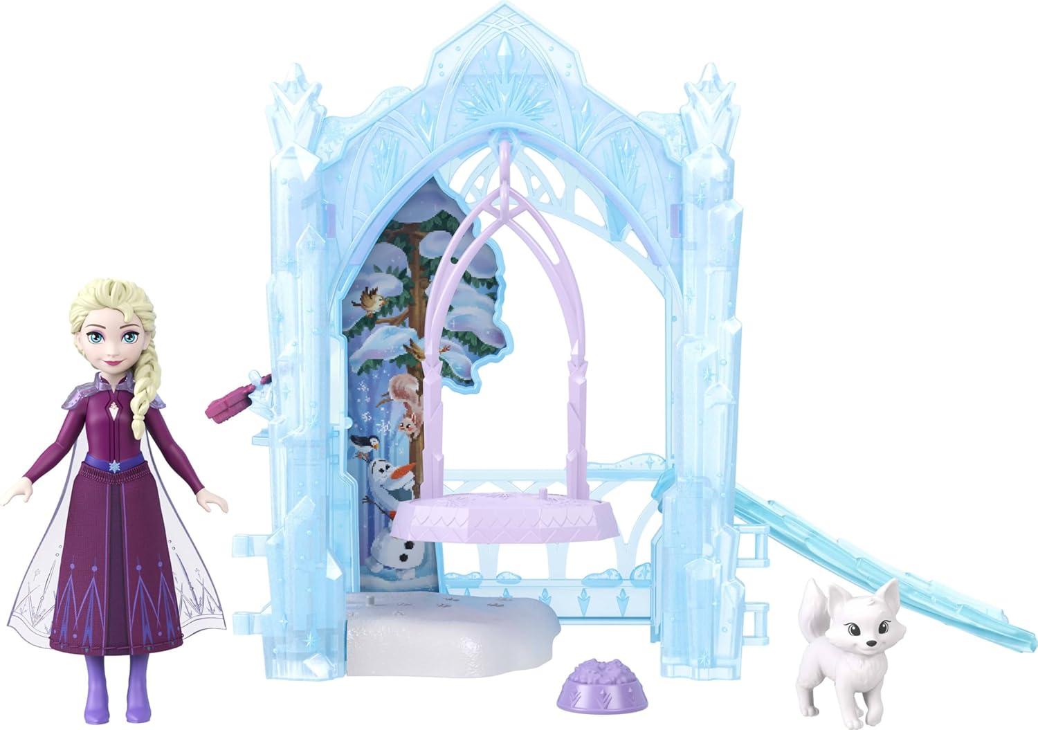 imageMattel Disney Frozen Elsa Small Doll amp Winter Animal Playset with Fox and Bird Figures Slide amp Accessories Storytime Stackers ICY Animal Hideaway