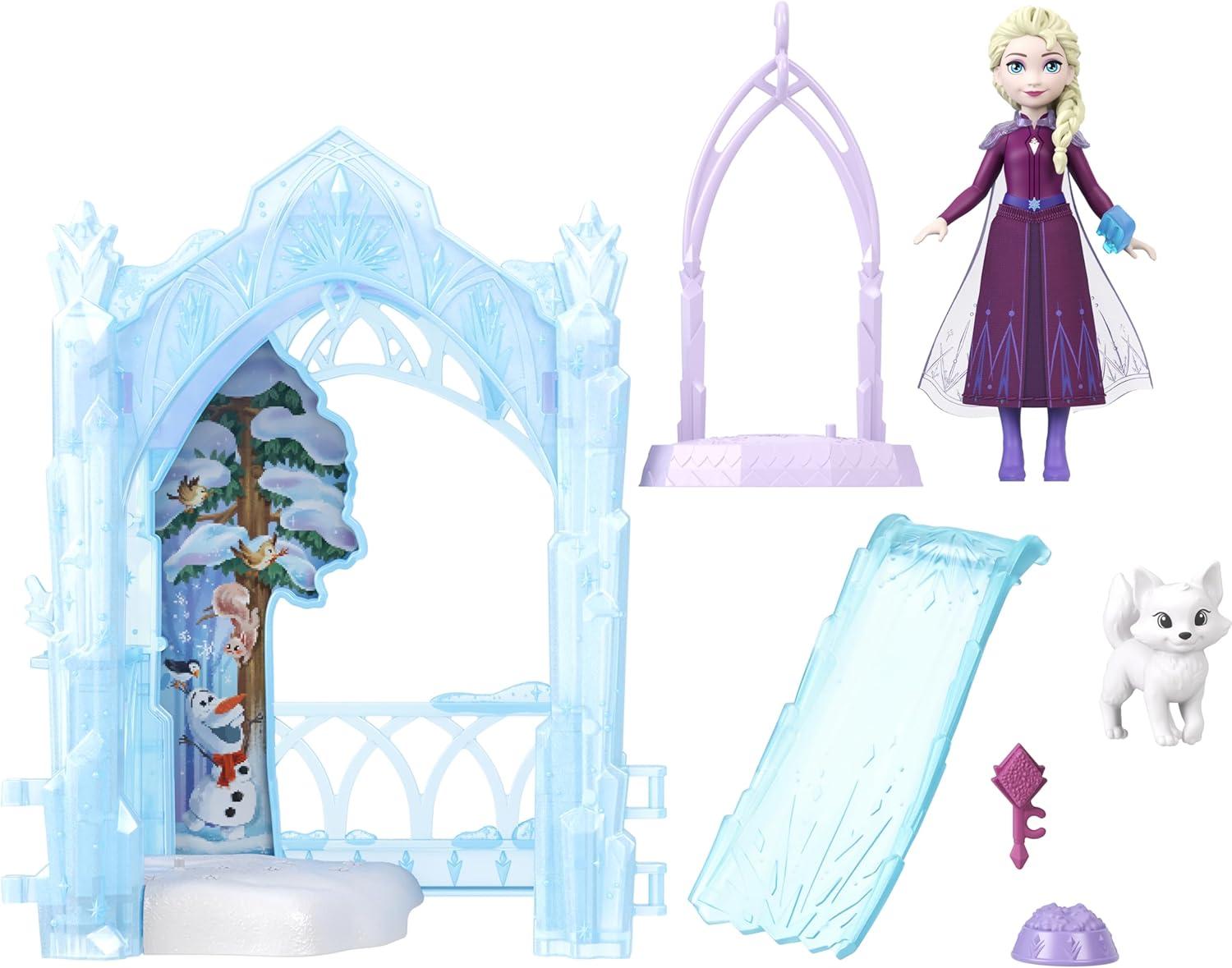 imageMattel Disney Frozen Elsa Small Doll amp Winter Animal Playset with Fox and Bird Figures Slide amp Accessories Storytime Stackers ICY Animal Hideaway
