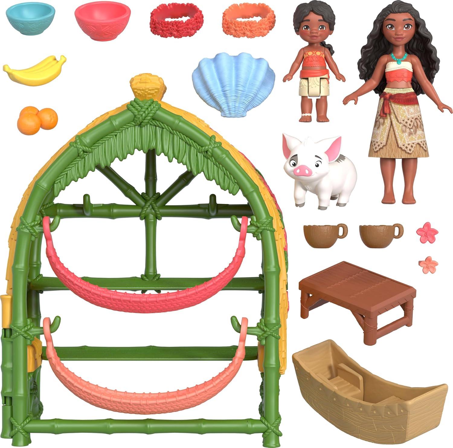 imageMattel Disney Moana 2 Toys Moana amp Simea Village Home Playset with 2 Small Dolls Pua Figure amp 15 Accessories