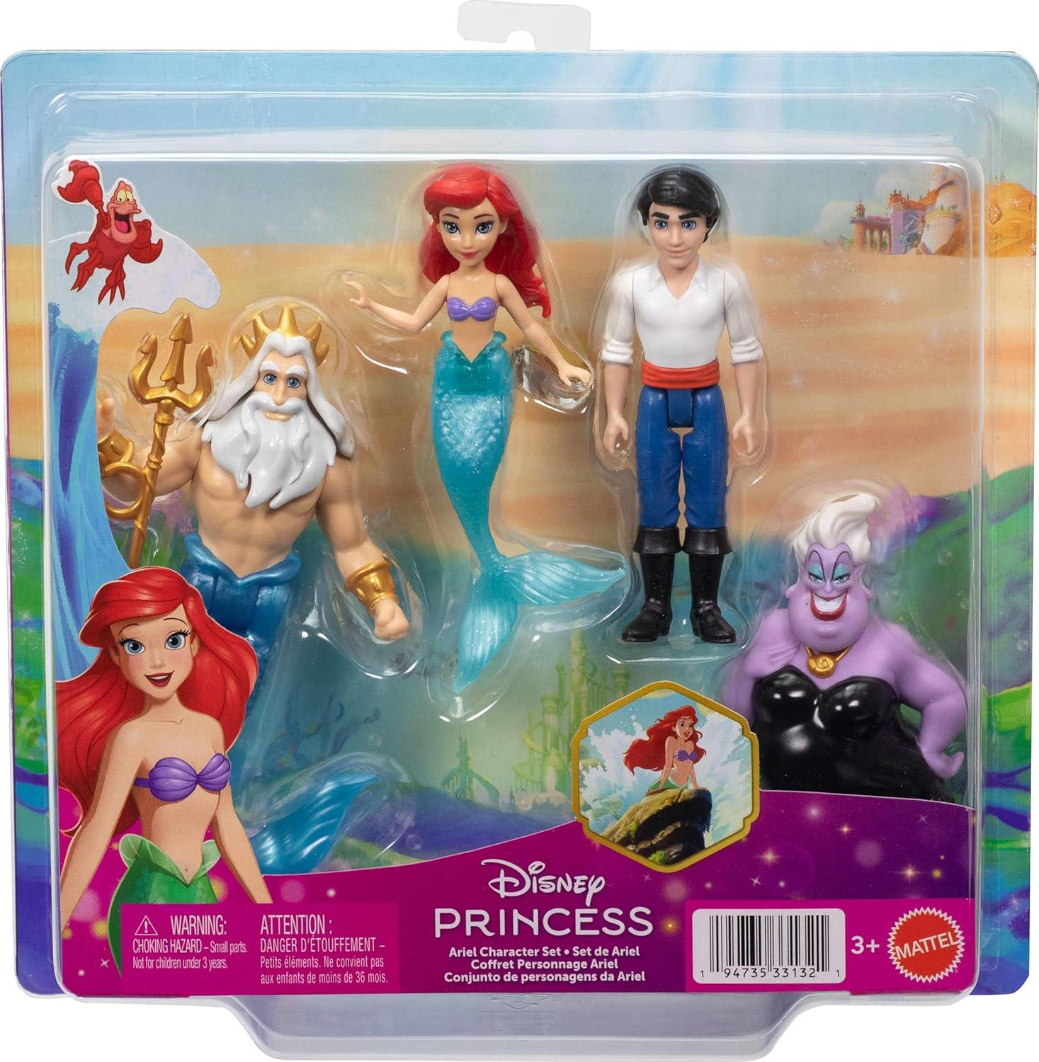 imageMattel Disney Princess Toys Small Doll 4Pack with Mermaid Ariel Prince Eric Ursula amp King Triton Plus Trident Accessory Inspired by Movie