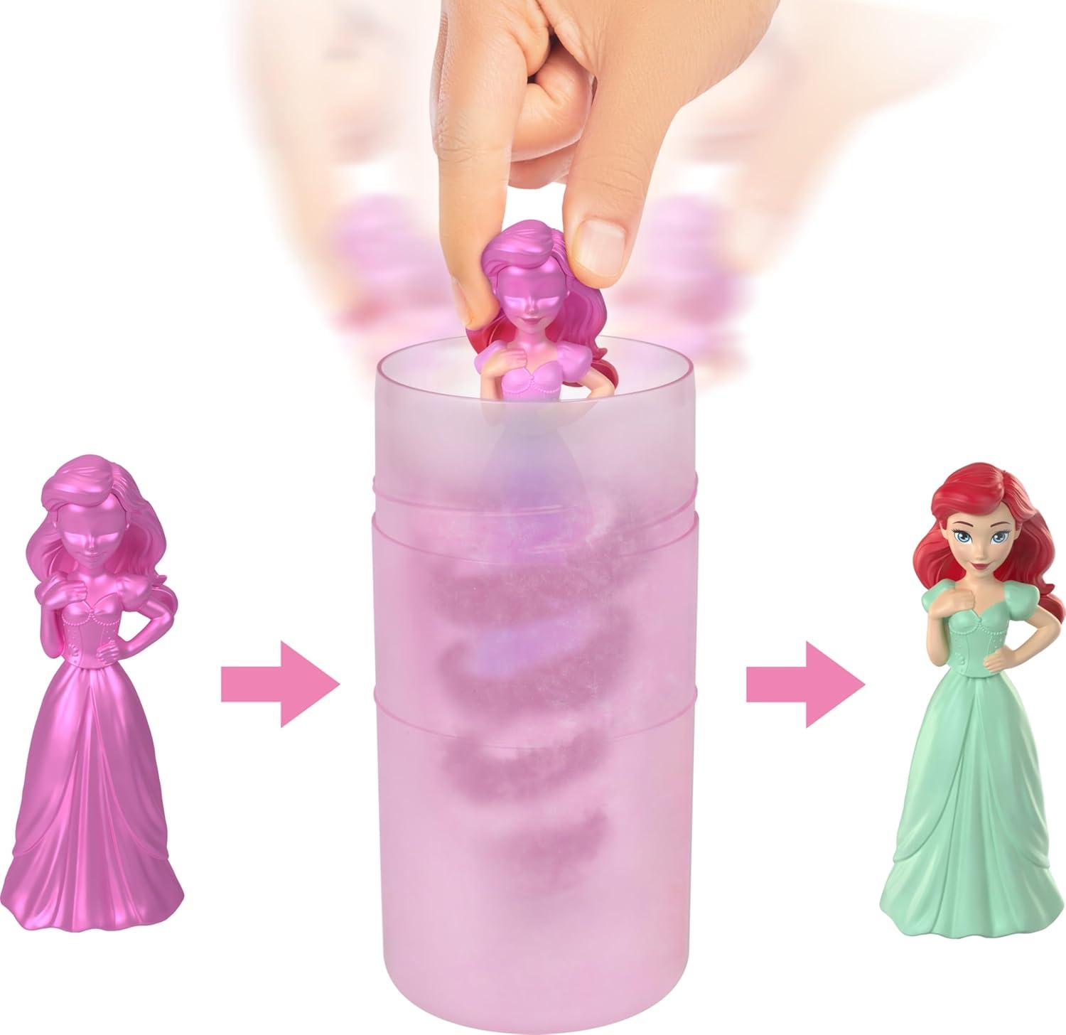 imageMattel Disney Princess Toys Small Doll Surprise Royal Color Reveal 6 Surprises Include Doll Bracelet amp 4 Pieces Princess or Villain Series Dolls May VaryColor Reveal Set 2