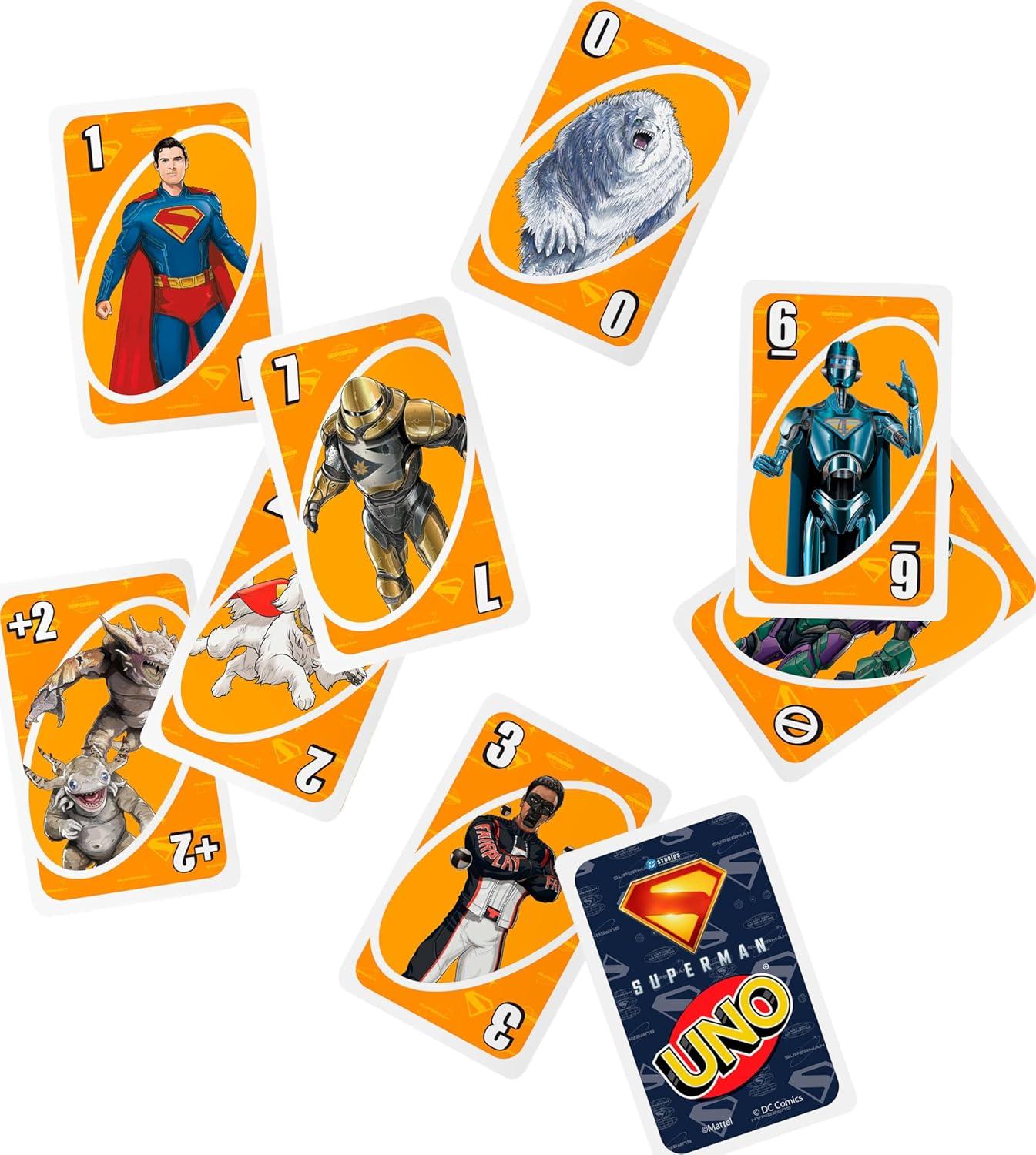 imageMattel Games UNO Superman Card Game for Kids Adults amp Family Nights Parties Travel amp Camping Toy Collectible Inspired by The MovieSuperman