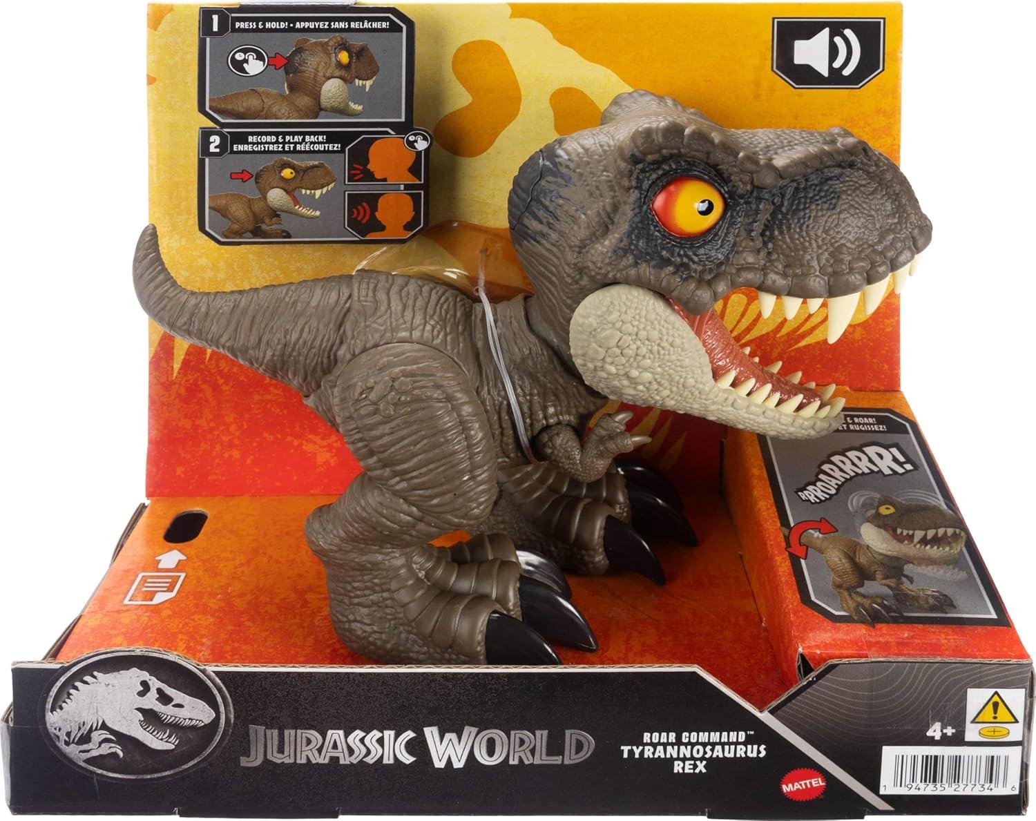 imageMattel Jurassic World Roar Command Tyrannosaurus Rex Dinosaur Figure Toy Record and Play Dino Speak TRex TailActivated Attack amp Roar