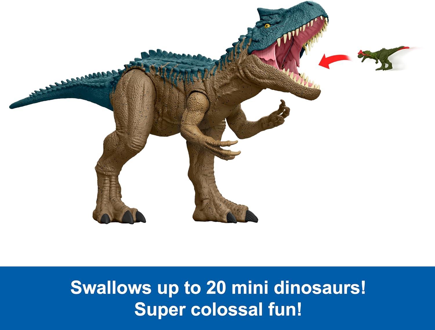 imageMattel Jurassic World Super Colossal Allosaurus Action Figure Extra Large Dinosaur Can Swallow 20 Mini Figures 38inch Long XL Action Play ToyAllosaurus