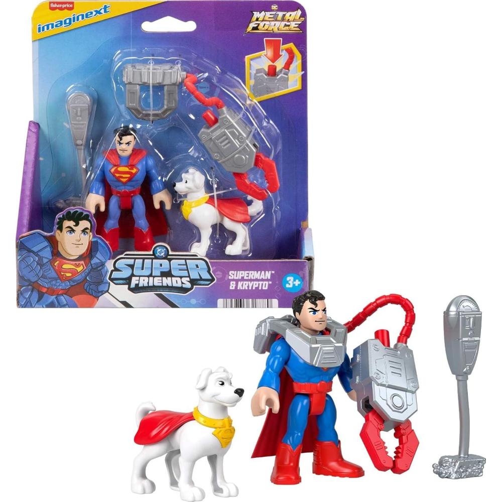 imageFisherPrice Imaginext DC Super Friends Metal Force Action Figures amp Accessory Set with 3inch Superman Krypto Super Dog amp Grabbing Tool