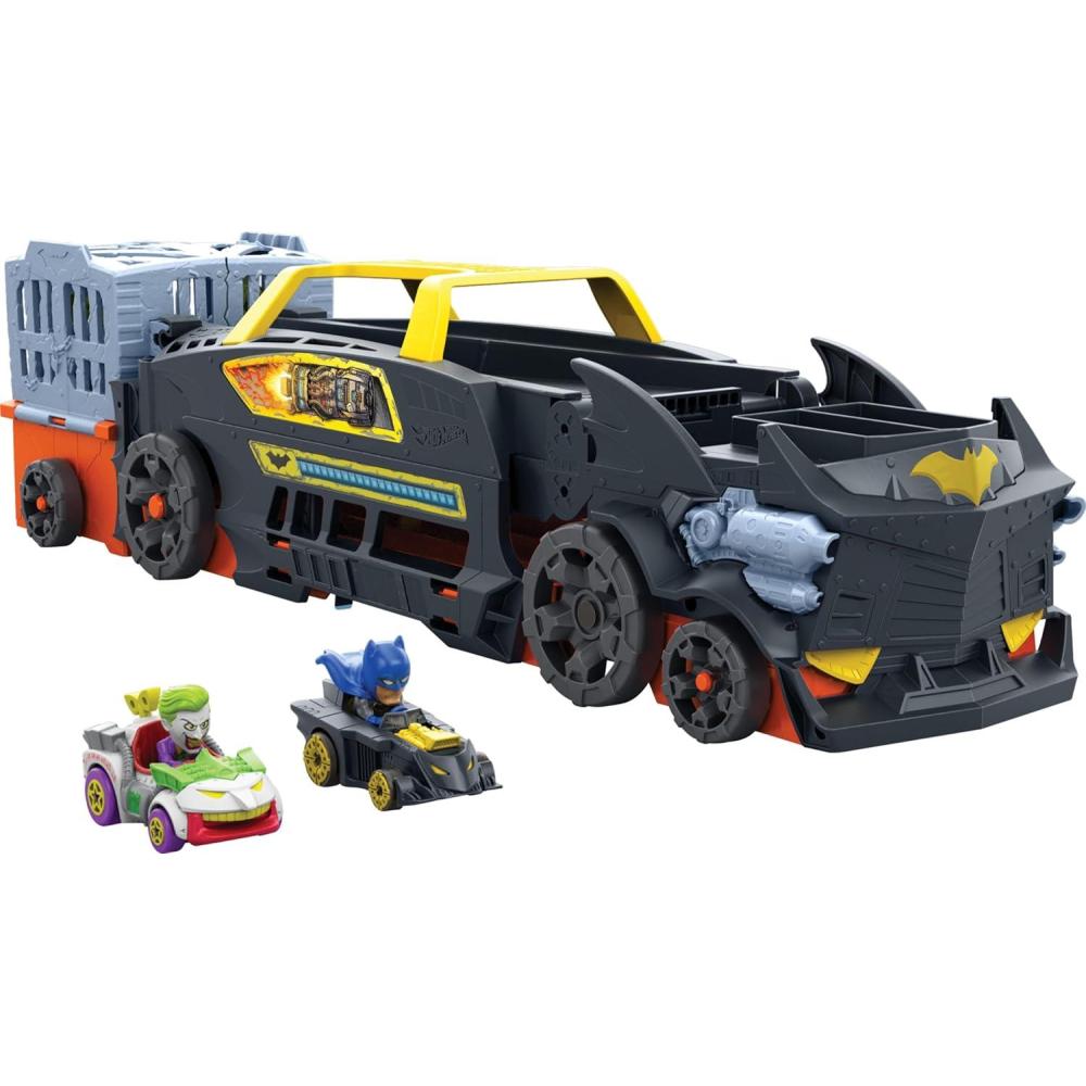 imageHot Wheels Toy Car amp Track RacerVerse Batmans Escape Chase Vehicle Transforms into 3Lane Raceway with 1 DieCast Batman amp 1 JokerBatman Track Set