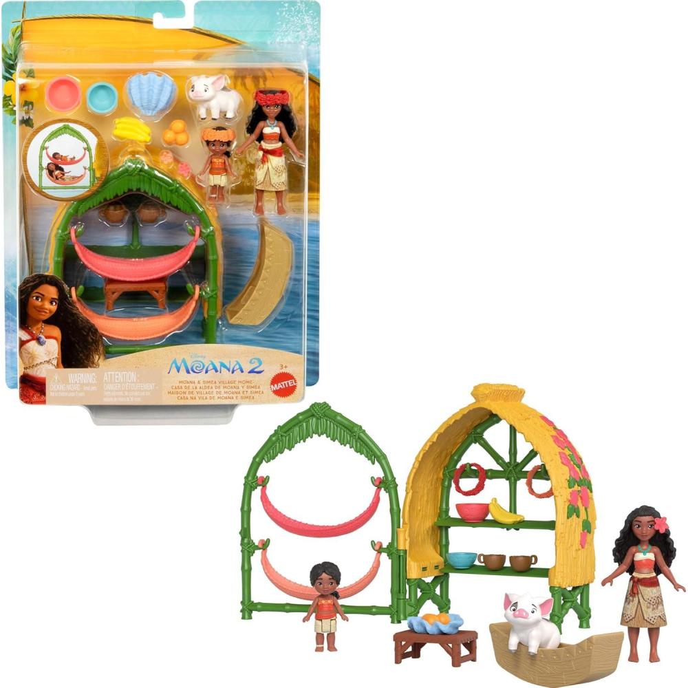 imageMattel Disney Moana 2 Toys Moana amp Simea Village Home Playset with 2 Small Dolls Pua Figure amp 15 Accessories