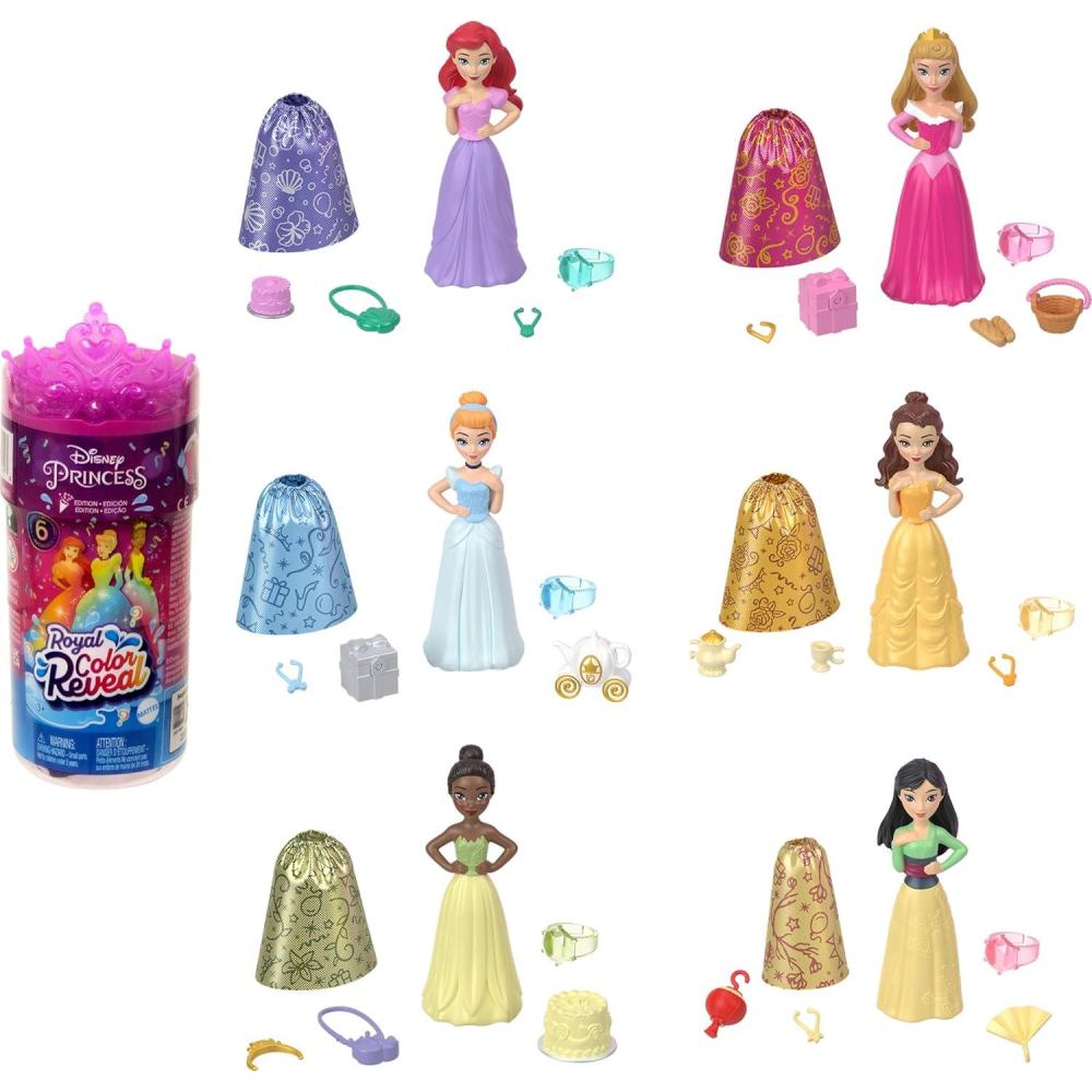 imageMattel Disney Princess Small Doll Royal Color Reveal 6 Surprises Include 1 Doll amp 5 Accessories Party Theme Dolls May VaryMulticolor