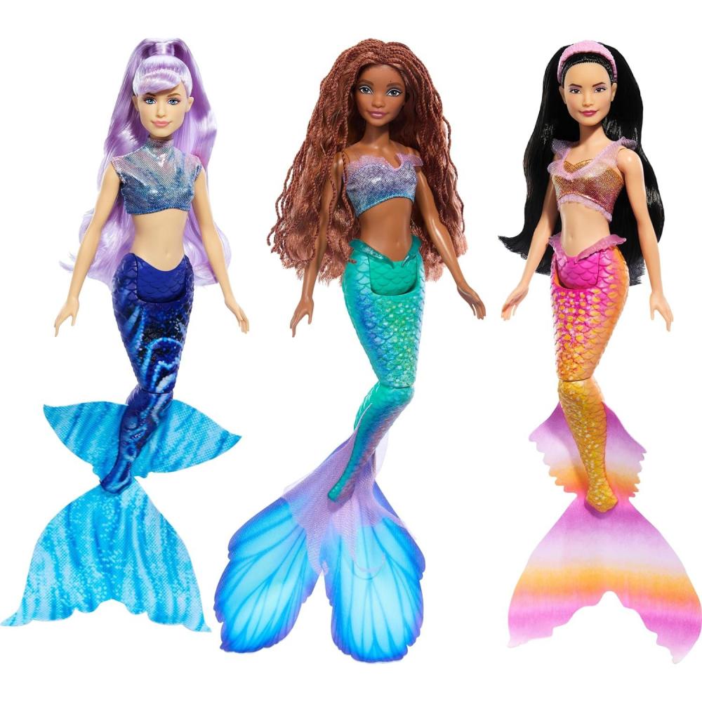 imageMattel Disney The Little Mermaid Ariel Sisters Doll Set with 3 Fashion Mermaid Dolls Includes Mala Karina and ArielRed