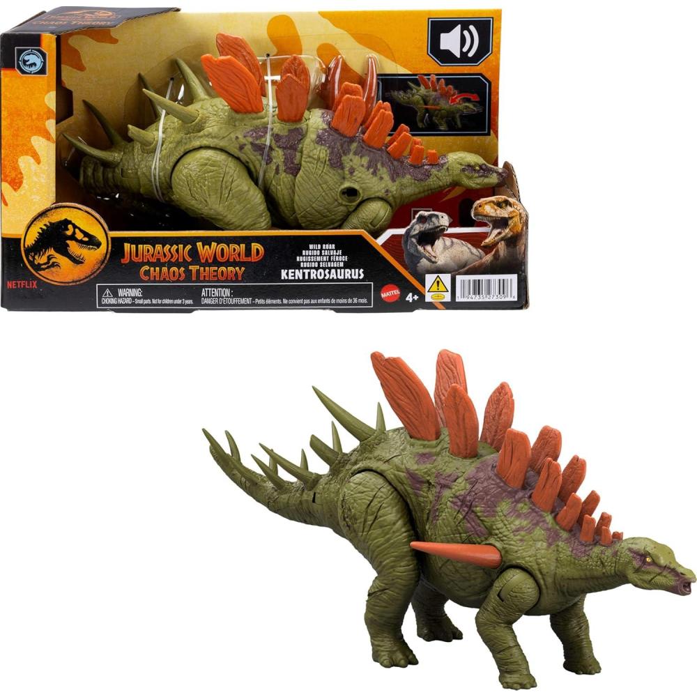 imageMattel Jurassic World Dinosaur Toys with Roar Sound amp Attack Action Wild Roar Posable Figure Physical amp Connected Digital PlayKentrosaurus