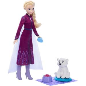 Mattel Disney Frozen Elsa Fashion Doll & Bear Cub Figure with 4 Accessories Including Animal Bed & Blanket, Inspired by Animals of Arendelle(Elsa + Bear)