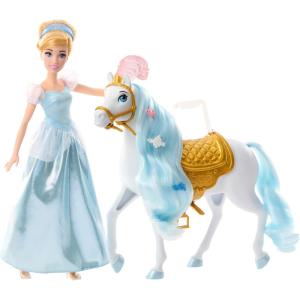 Mattel Disney Princess Toys, Cinderella Fashion Doll & Horse with Saddle, Brushable Mane & Tail & Styling Accessories, Inspired by the Movie(Cinderella & Horse)