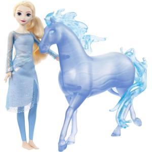 Mattel Disney Princess Toys, Cinderella Fashion Doll & Horse with Saddle, Brushable Mane & Tail & Styling Accessories, Inspired by the Movie(Elsa & Nokk)
