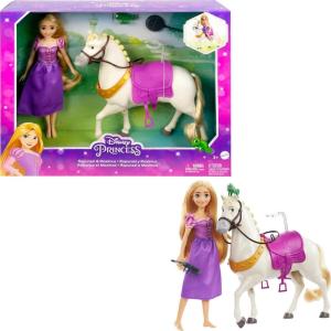 Mattel Disney Princess Toys, Cinderella Fashion Doll & Horse with Saddle, Brushable Mane & Tail & Styling Accessories, Inspired by the Movie(Rapunzel & Maximus)