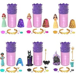 Mattel Disney Princess Toys, Small Doll Surprise, Royal Color Reveal, 6 Surprises Include Doll, Bracelet & 4 Pieces, Princess or Villain Series (Dolls May Vary)(Color Reveal Set 2)