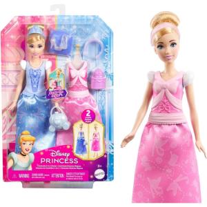 Mattel Disney Princess Toys, Tiana Fashion Doll with 2 Looks, 9 Accessories, 2 Snap-On Bodices & 2 Skirts, 2-in-1 Stories Inspired by Disney Movie(Cinderella)
